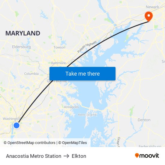 Anacostia Metro Station to Elkton map