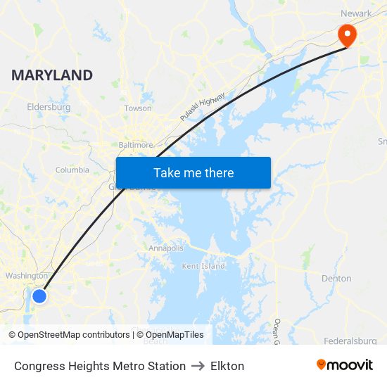 Congress Heights Metro Station to Elkton map