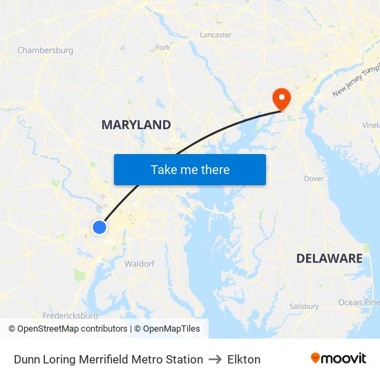 Dunn Loring Merrifield Metro Station to Elkton map