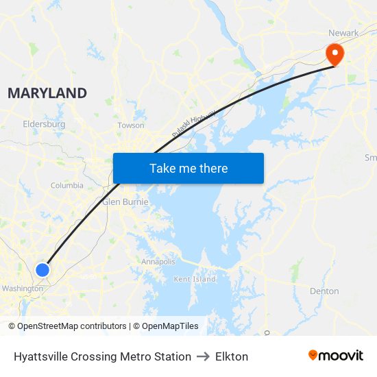 Hyattsville Crossing Metro Station to Elkton map
