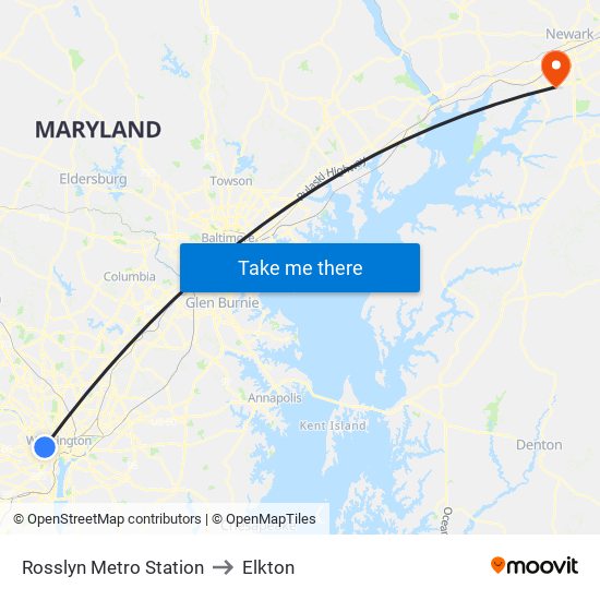 Rosslyn Metro Station to Elkton map