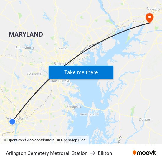 Arlington Cemetery  Metrorail Station to Elkton map
