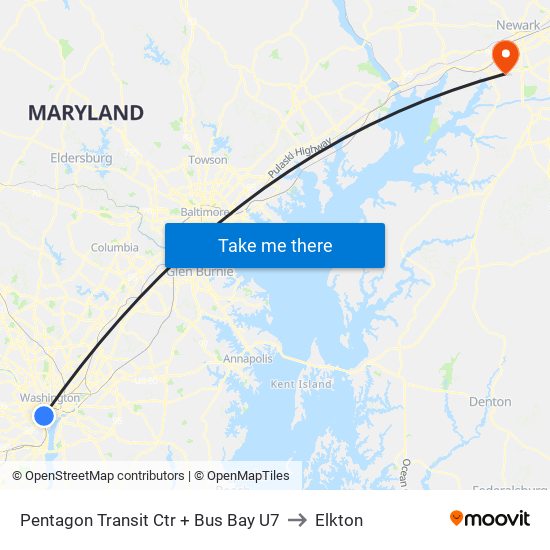 Pentagon Transit Ctr + Bus Bay U7 to Elkton map
