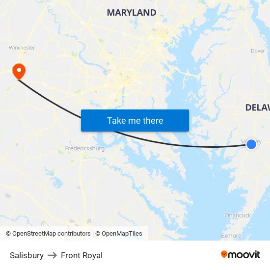 Salisbury to Front Royal map