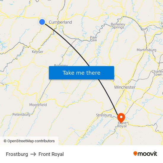 Frostburg to Front Royal map