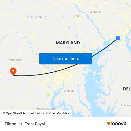 Elkton to Front Royal map
