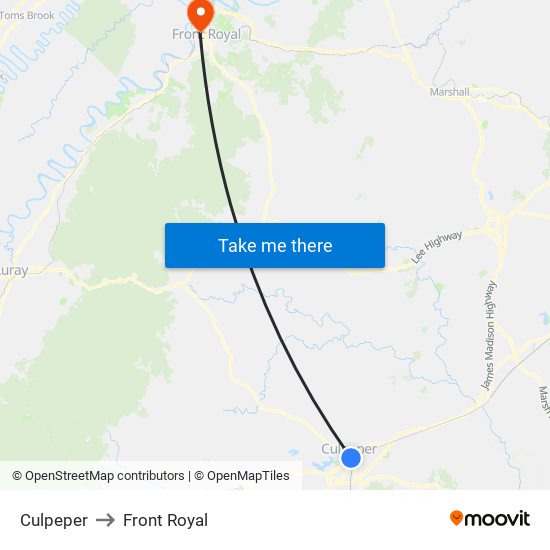 Culpeper to Front Royal map