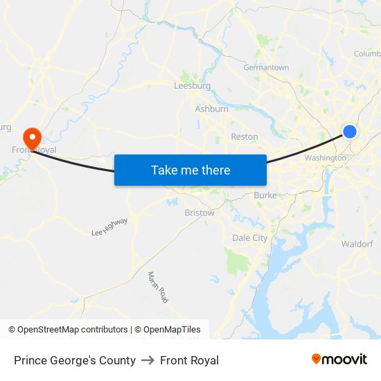 Prince George's County to Front Royal map