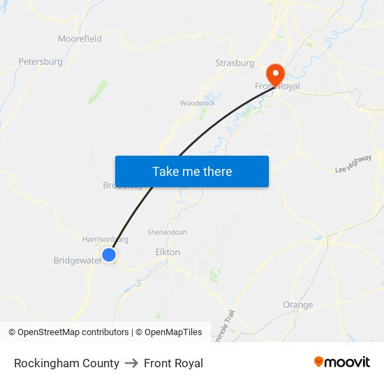 Rockingham County to Front Royal map