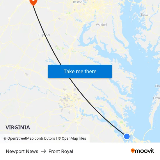 Newport News to Front Royal map