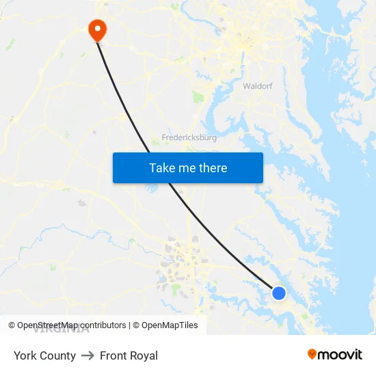 York County to Front Royal map