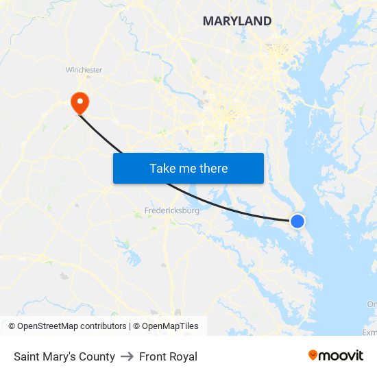 Saint Mary's County to Front Royal map