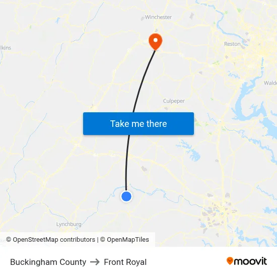 Buckingham County to Front Royal map