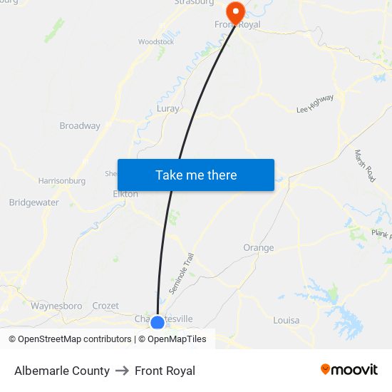 Albemarle County to Front Royal map