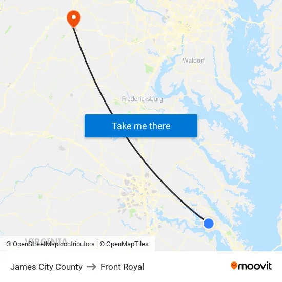 James City County to Front Royal map