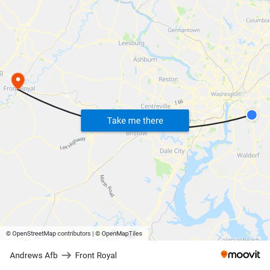 Andrews Afb to Front Royal map