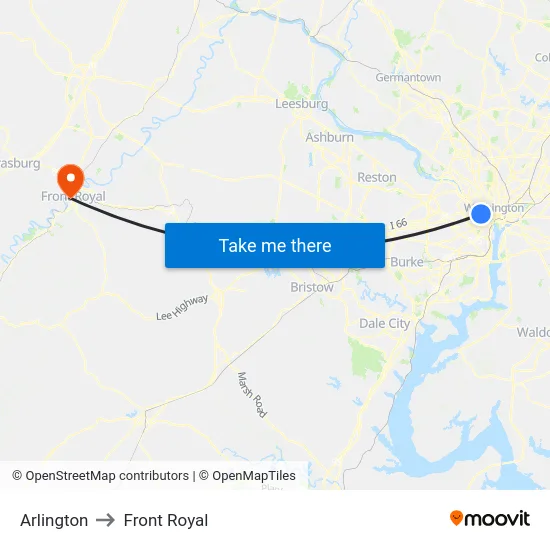 Arlington to Front Royal map