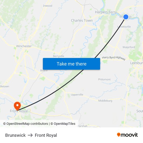 Brunswick to Front Royal map