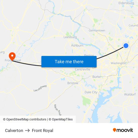 Calverton to Front Royal map