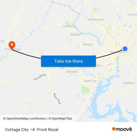 Cottage City to Front Royal map