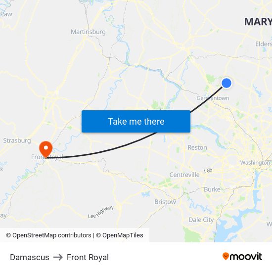 Damascus to Front Royal map