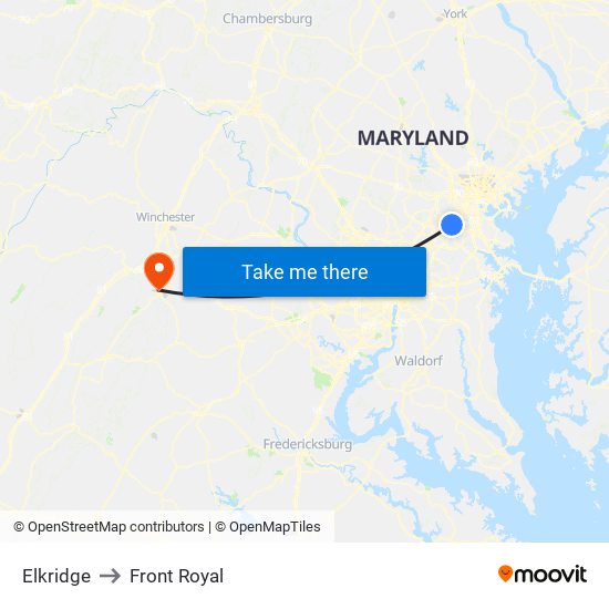 Elkridge to Front Royal map