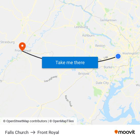 Falls Church to Front Royal map