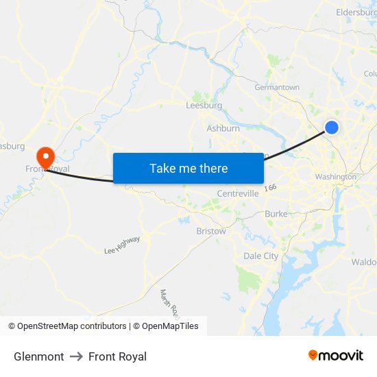 Glenmont to Front Royal map