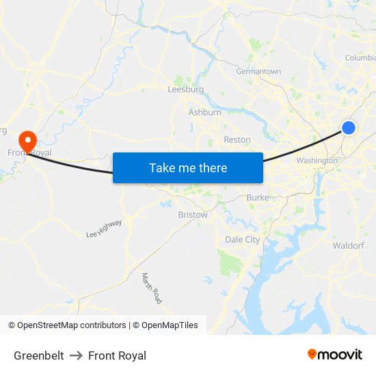 Greenbelt to Front Royal map