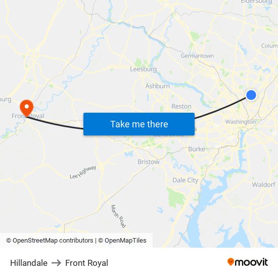 Hillandale to Front Royal map