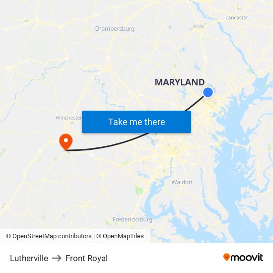 Lutherville to Front Royal map