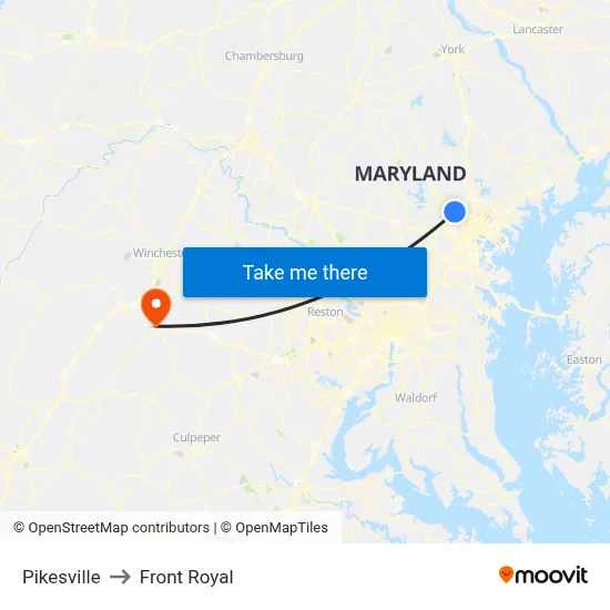 Pikesville to Front Royal map