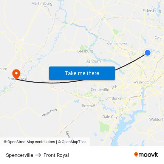 Spencerville to Front Royal map