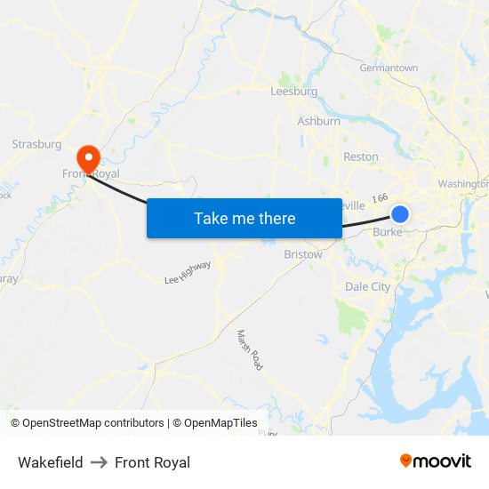 Wakefield to Front Royal map