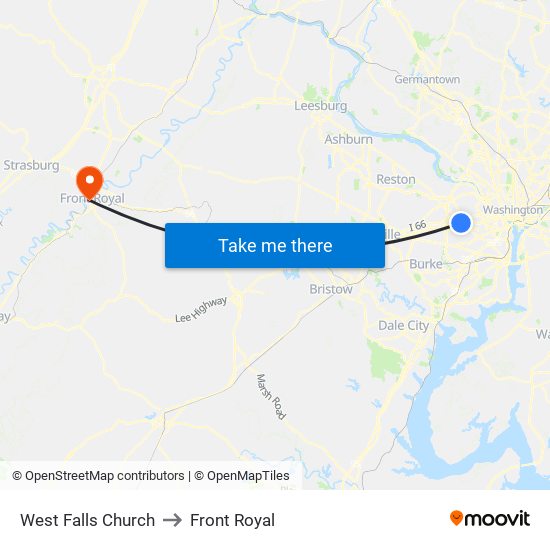 West Falls Church to Front Royal map