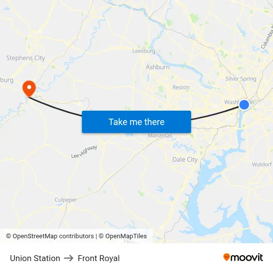 Union Station to Front Royal map