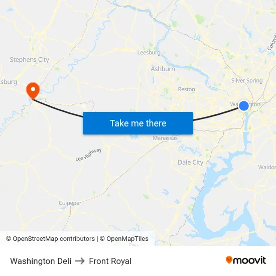 Washington Deli to Front Royal map