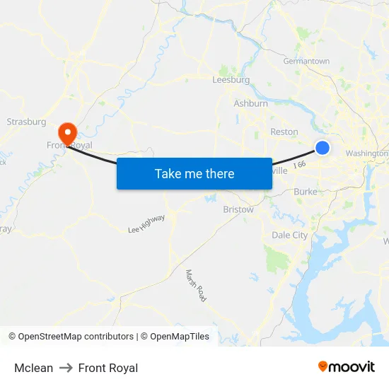 Mclean to Front Royal map