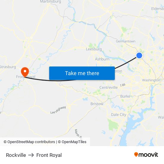 Rockville to Front Royal map