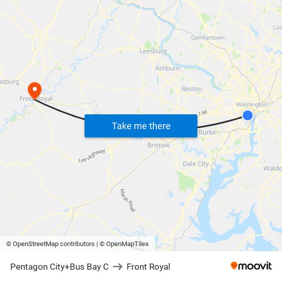 Pentagon City+Bus Bay C to Front Royal map