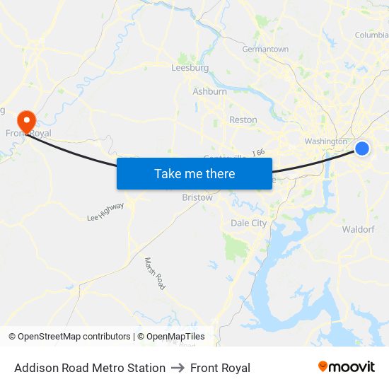 Addison Road Metro Station to Front Royal map