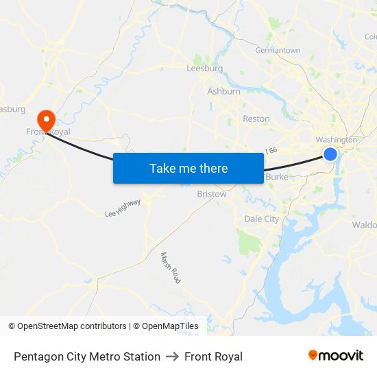 Pentagon City Metro Station to Front Royal map