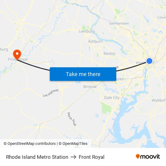 Rhode Island Metro Station to Front Royal map