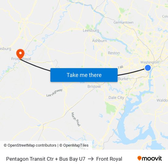Pentagon Transit Ctr + Bus Bay U7 to Front Royal map
