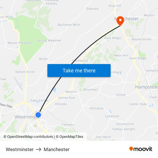 Westminster to Manchester map