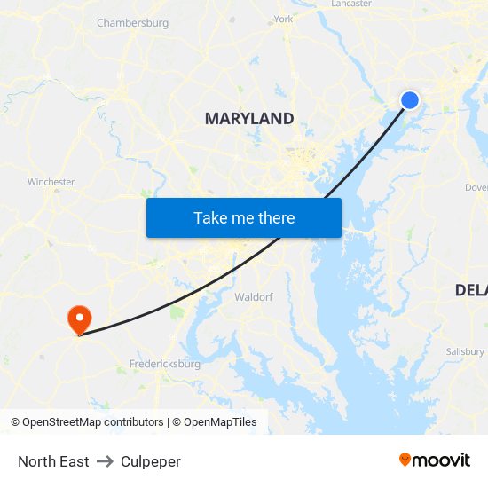 North East to Culpeper map