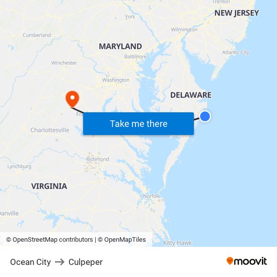 Ocean City to Culpeper map