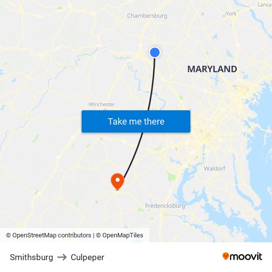 Smithsburg to Culpeper map