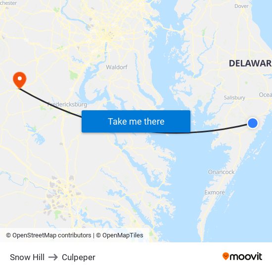 Snow Hill to Culpeper map