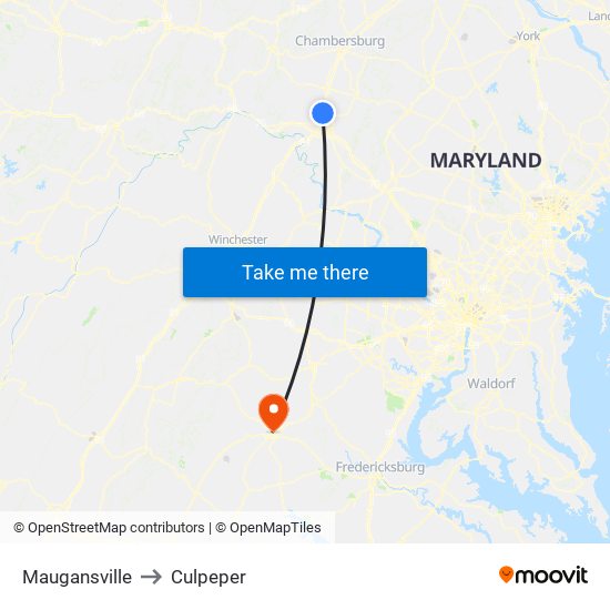 Maugansville to Culpeper map
